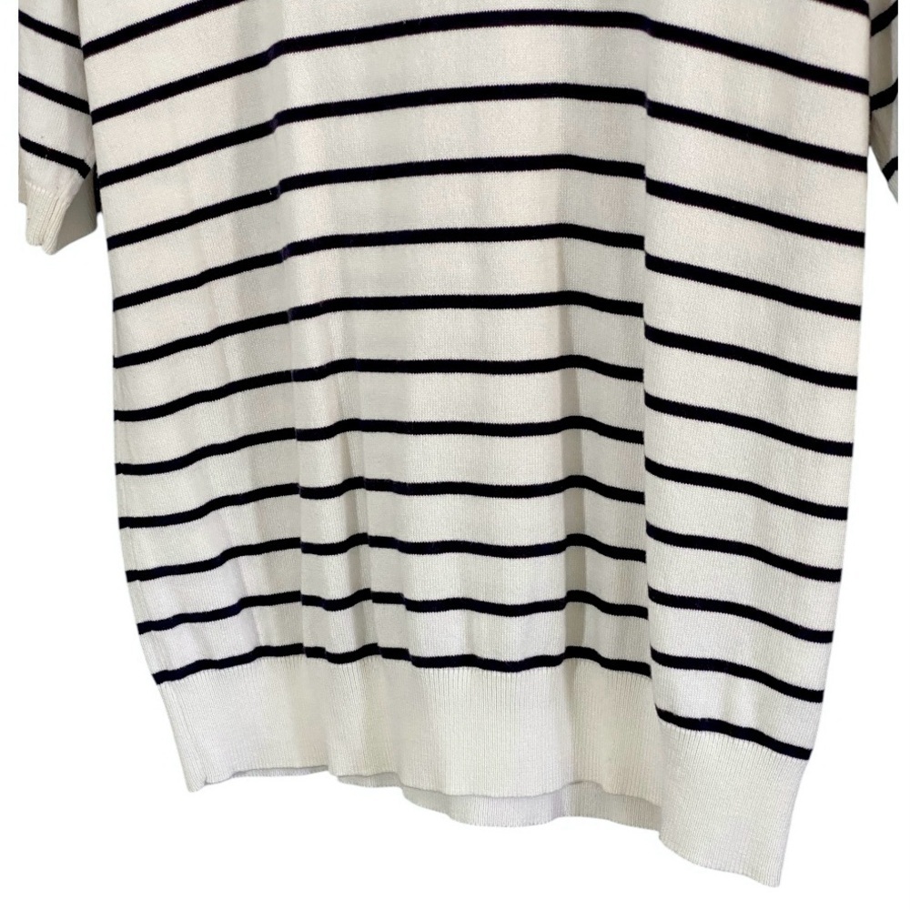 H&M Striped Fine Knit Top Cream Black Soft Stretch Coastal Preppy M Nautical - Picture 5 of 9
